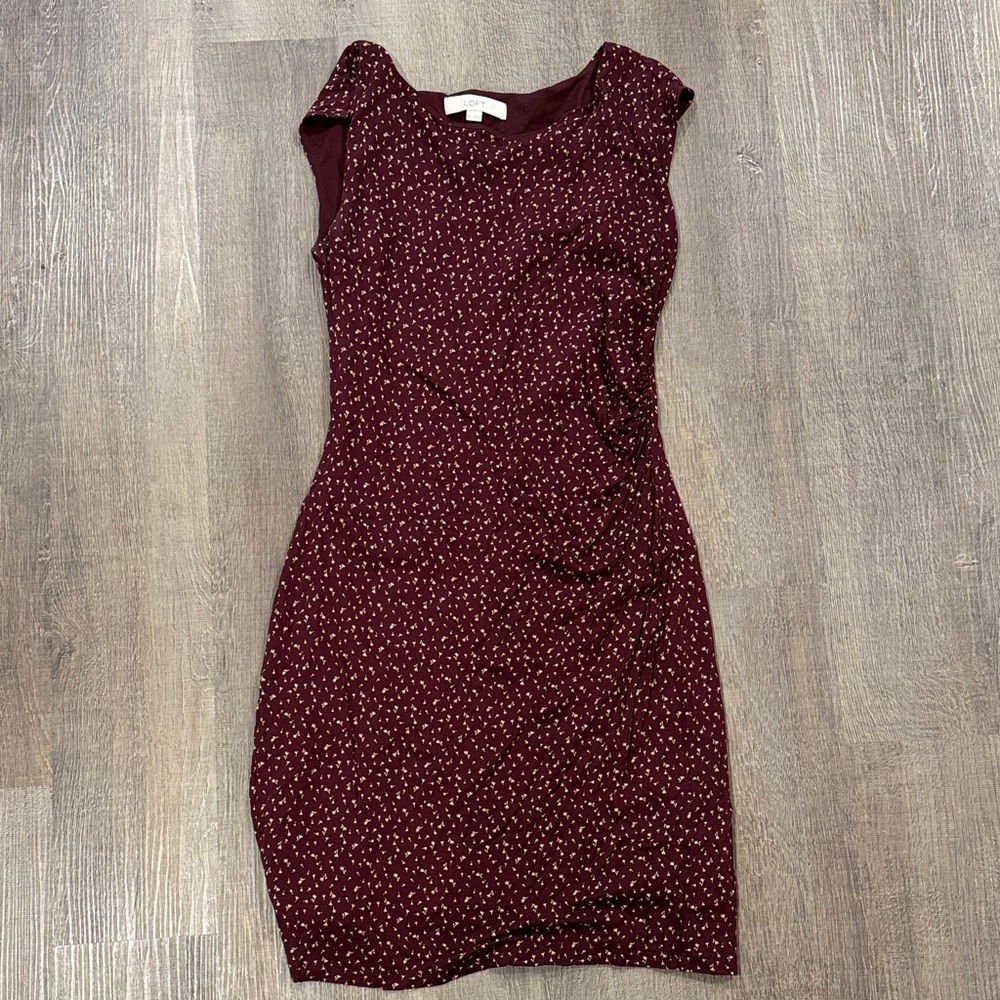 LOFT Burgundy Mini Dress with Gold Accents